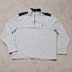 Nautica Men's Light Gray and Navy Zip-Up Sweater